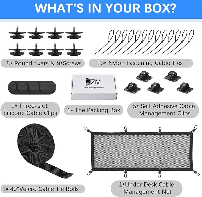 Cable Management Net Under Desk Kit, ZZM Privacy Mesh Cable Manager Flexible Under Desk Wire Net Large Capacity Cord Organizer Net for Office,Standing Desk, Home, 26 X 10 Inches