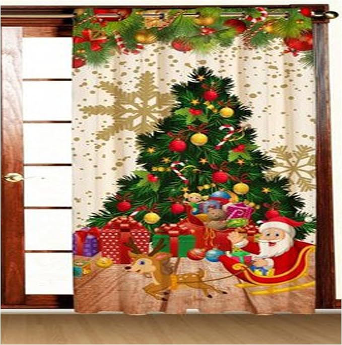 Xmas Decorative Curtain 48x84 Inches for Living Room, Bedroom, Kitchen, Doorway and Shower Traditional Graphic Printed Christmas Drapes (One,122x214 CM, Multicolor) (Xmas Tree)