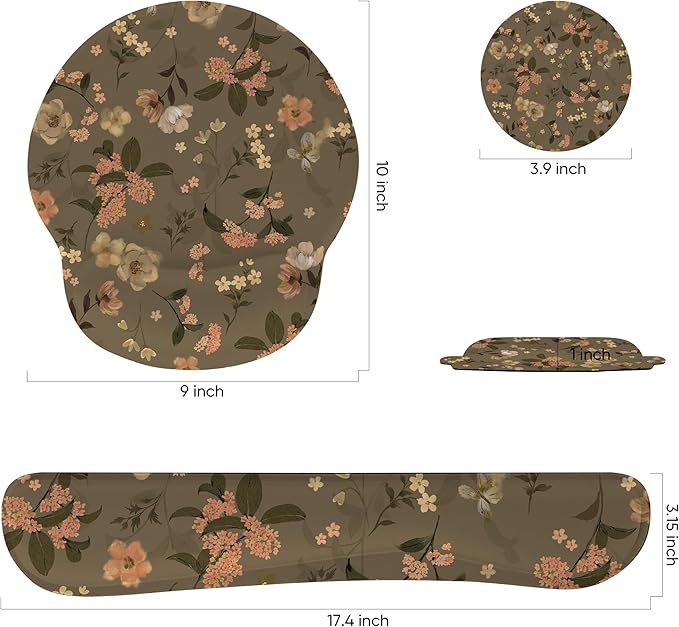 Ergonomic Keyboard Mouse Pad Wrist Rest Support Set for Laptop/Computer/Desktop,Memory Foam Hand Rest Wrist Cushion for Gaming/Office,Lightweight Comfortable & Pain Relief (Flowers)