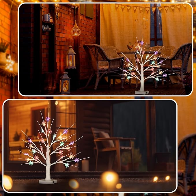 Retisee Multi Colored Snowflake Tree LED Light with 24 LED Snowflake Lights Timer USB Battery Operated Christmas Indoor Outdoor for Home Table Party Decor