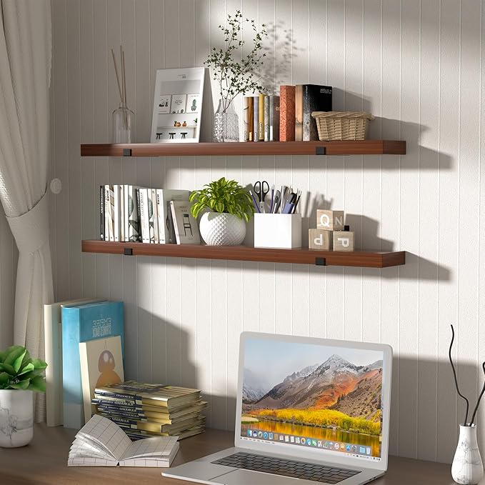 CONSDAN Floating Shelf for Wall Mounted Book Shelf Hanging Shelves Floating Bookshelf for Bedroom, Bathroom, Living Room, Kitchen USA Grown Solid Hardwood, Dark Maple 16x7.5x1.5 in