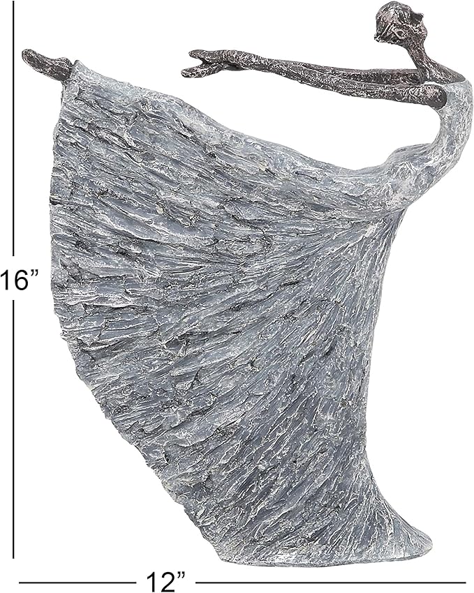Deco 79 Polystone Dancer Decorative Sculpture Home Decor Statue, Accent Figurine 12" x 3" x 16", Gray