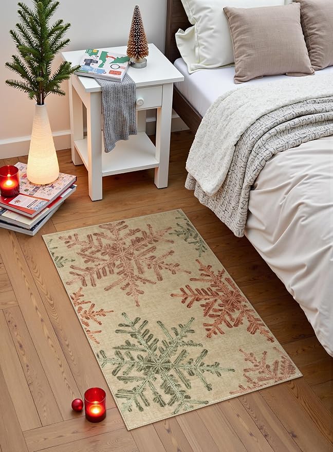 Lahome Snowflake Entryway Rug- 2x3 Washable Rug Ultra-Thin Soft Kitchen Rugs for Entryway Bedroom, Non-Slip Bathroom Carpet for Front Door Entrance(2x3ft,Multi)