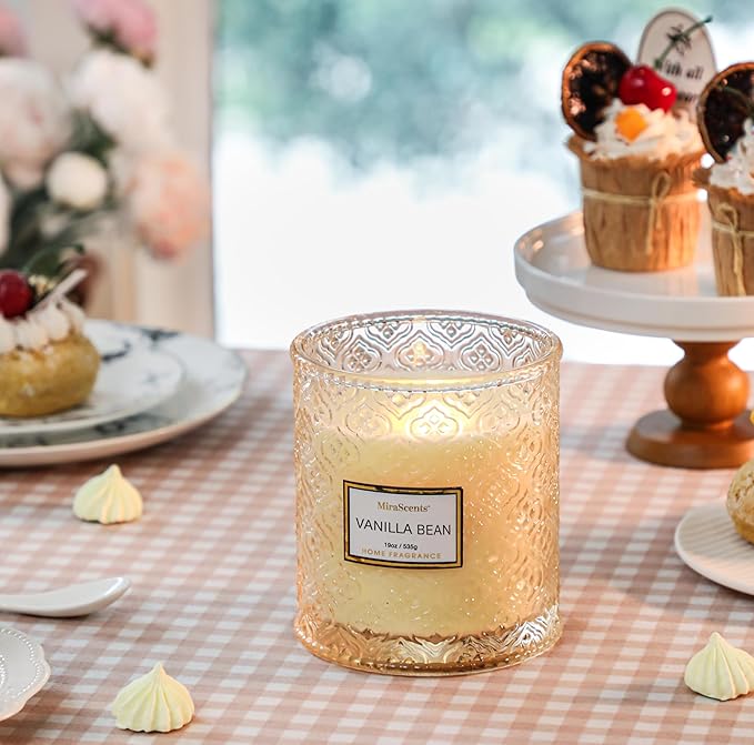 Vanilla Scented Candles, 19oz Aromatherapy Candles Gifts for Women, White Luxury Large Decorative Candles in Glass, Natural Soy Wax for Home