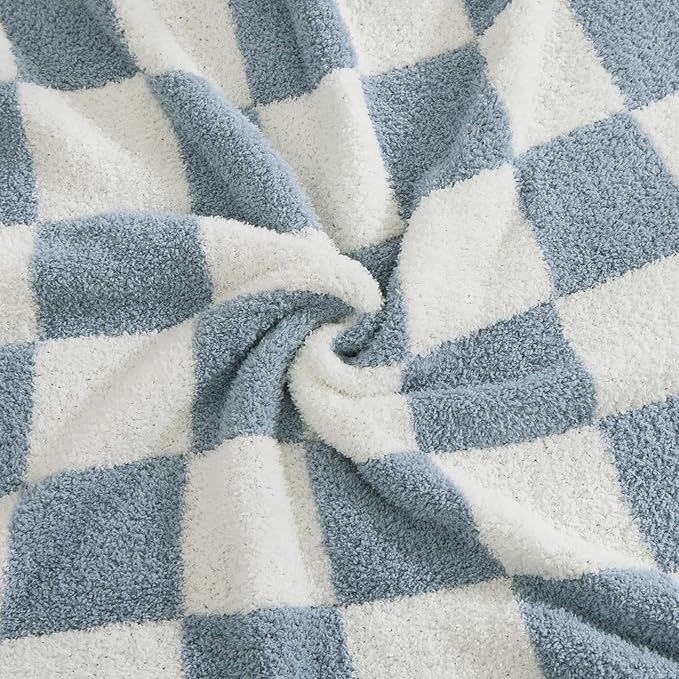 WRENSONGE Checkered Throw Blanket, Grey Blue Soft Cozy Fluffy Warm Hand Made Throw Blankets for Couch, Sofa, Chair, Bed, Camping, Picnic, Travel Lightweight Bed Blanket - 50"*70"