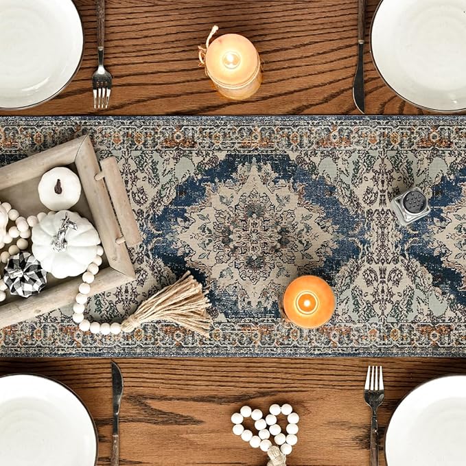 Artoid Mode Boho Bohemia Style Black Table Runner, Country Rustic Farmhouse Magical Fall Kitchen Dining Table Decoration for Home Party Decor 13x72 Inch