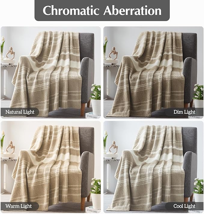 WRENGONGE Khaki Throw Blanket, 50x70 Soft Cozy Striped Throw Blankets for Couch, Sofa, Bed, Travel, Lightweight Fluffy Warm Plush Decorative Blankets for Women, Men,Kids Gift