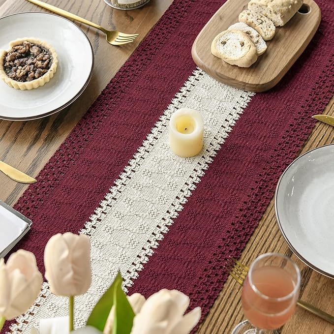 Artoid Mode Red Farmhouse Rustic Table Runner, Seasonal Hollow Kitchen Dining Table Decoration for Home Party Decor 12x108 Inch