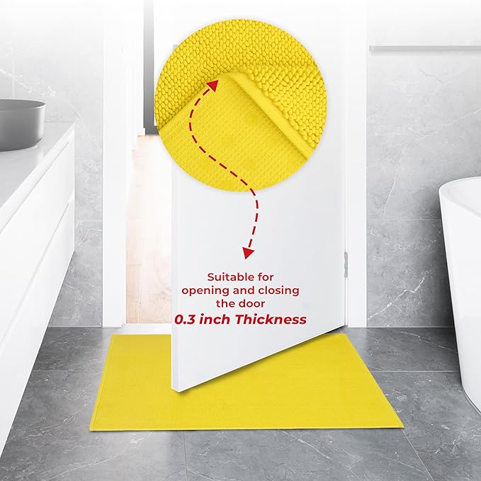 American Soft Linen Bath Rug, 17 in 24 in 100% Cotton Bath Mats Rugs for Bathroom, Slip Reducer Washable Shaggy Form Area Rugs, Yellow Bath Rug