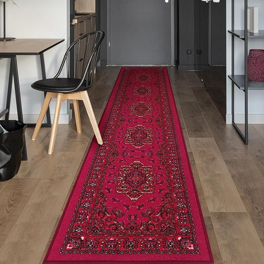 Antep Rugs Alfombras Oriental Traditional 2x10 Non-Skid (Non-Slip) Low Profile Pile Rubber Backing Indoor Runner Rugs (Pink, 2' x 10')