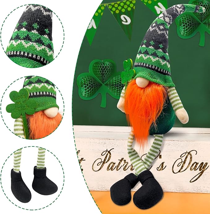 St Patrick's Day Decorations - Leprechaun Doll, Irish Plush Gnomes for Home - Green Ornament Table Centerpiece - Irish Gifts