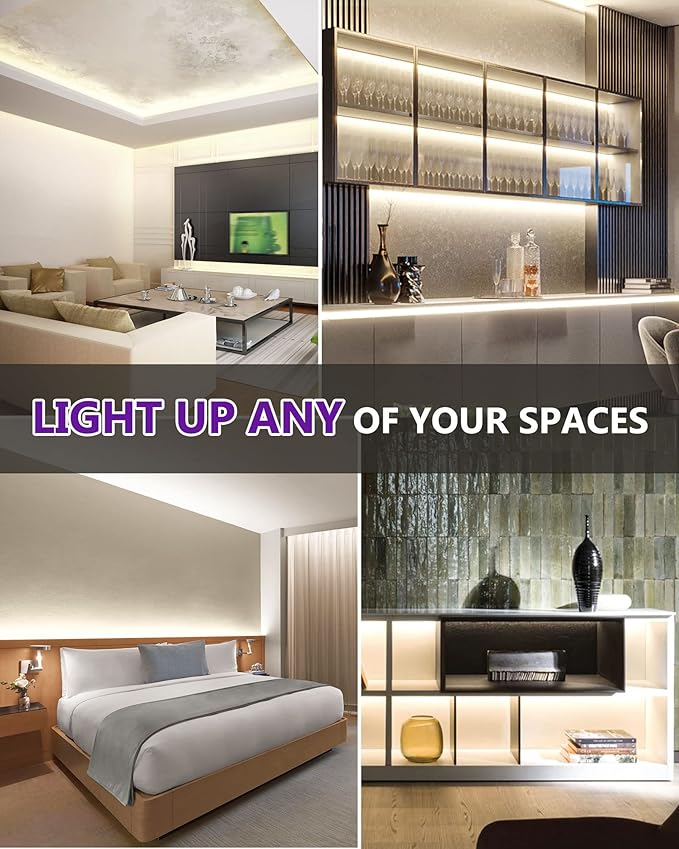 HitLights White COB LED Strip Lights 4000K, 12V Tape Light 16.4ft, 2640 LEDs, 426 lm/ft, CRI 90+, IP30, Premium High Density Lighting for Kitchen, Cabinets, Room, UL Listed(Power Source Not Included)