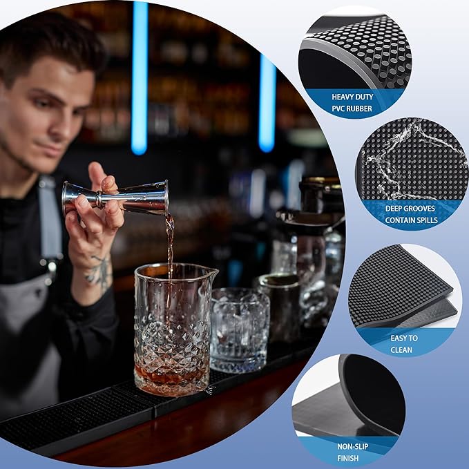 WANGCHAO Bar Mat Set - 8mm Thick Anti-Skid Non-Toxic Rubber Bar Mat for Home Bar, Countertop, Restaurants, Coffee Bar Mat - Premium Rubber Bar Service Spill Mat (3 pack) (24*12"+18*12"+12*6")
