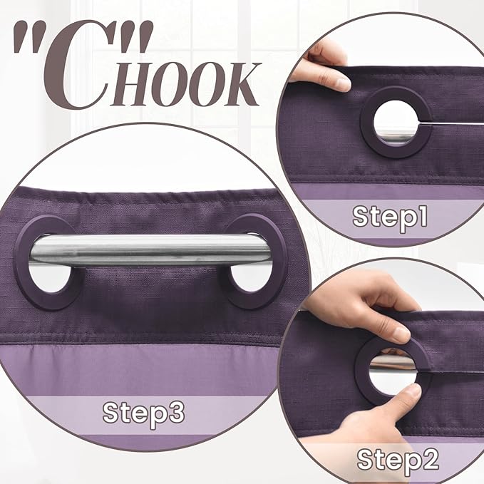 No Hook Slub Textured Shower Curtain with Snap in Liner - Purple Fabric Outer Curtain & Waterproof Inner Liner, Hotel Style with See Through Top Window, 71x74 in