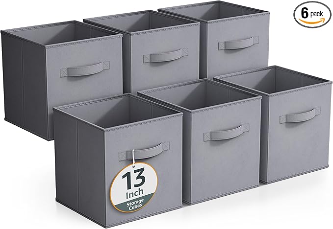 Sorbus Fabric Storage Cubes - 6 Foldable Storage Bins for Organizing Pantry, Cubbies, Toy Box - Clothes Storage & Closet Organizer - 13 Inch Collapsible Cube Baskets for Shelves with Handle