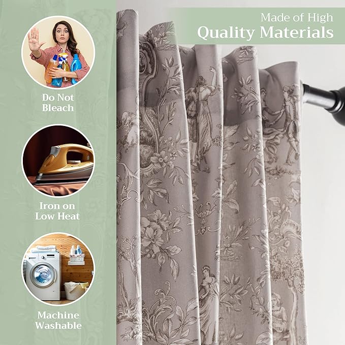 Maison d' Hermine Curtains for Living Room 100% Cotton 84 inch Length Two Panels Light Filtering Toile Curtains for Bedroom Windows with Rod and Loop Pockets Drapes (Joli Jouy Beige, 50" W x 84" L)