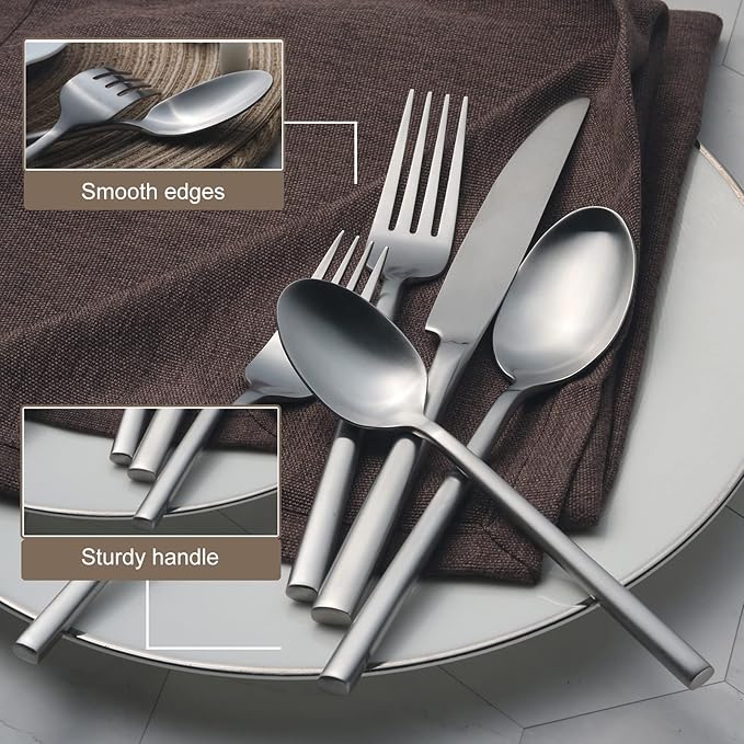 Alata Potter 40-Piece Forged Silverware Set, Service for 8 – Premium Stainless Steel Flatware Set, Modern Design with Satin Finish, Ideal for Home, Kitchen, Party, Camping