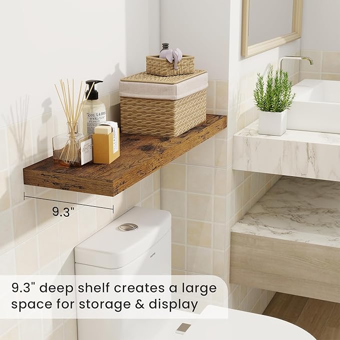 Fun Memories Floating Shelves for Wall, 32 Inch Rustic Wood Wall Mounted Shelves for Bathroom, Bedroom, Kitchen, Living Room, Deep Floating Shelves for Storage & Home Decor (Brown,Set of 2)