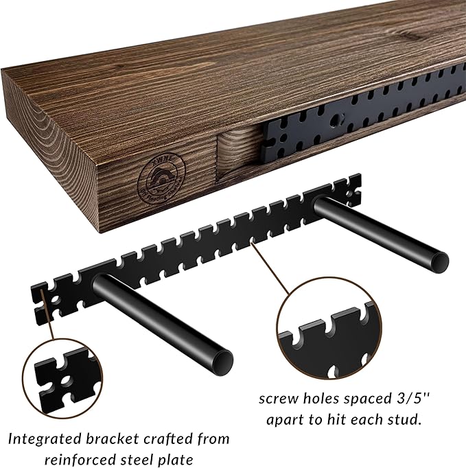 Wood Floating Shelves,16 inch Rustic Wood Wall Shelves for Bathroom Living Room Bedroom Kitchen Farmhouse Laundry Room Set of 2,Handmade-Thickened Wall Shelf,Black Walnut