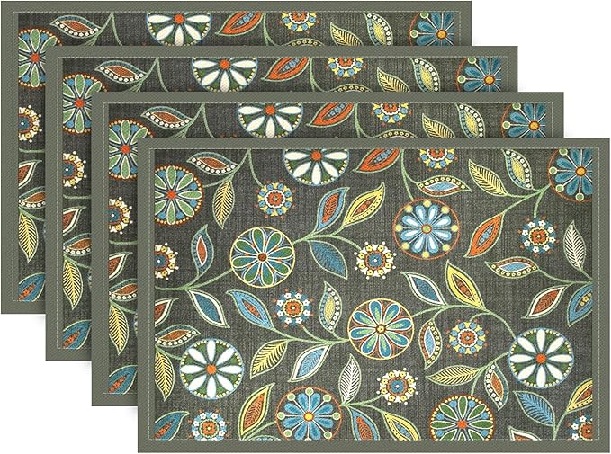 Snycler Table Runner Boho Table Runners Vintage Elegant Farmhouse Table Center Linen Decor for Home Dining Party Entrance (12x18 Inch,Set of 4) Gray&Green