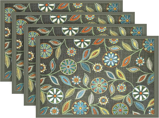 Snycler Table Runner Boho Table Runners Vintage Elegant Farmhouse Table Center Linen Decor for Home Dining Party Entrance (12x18 Inch,Set of 4) Gray&Green