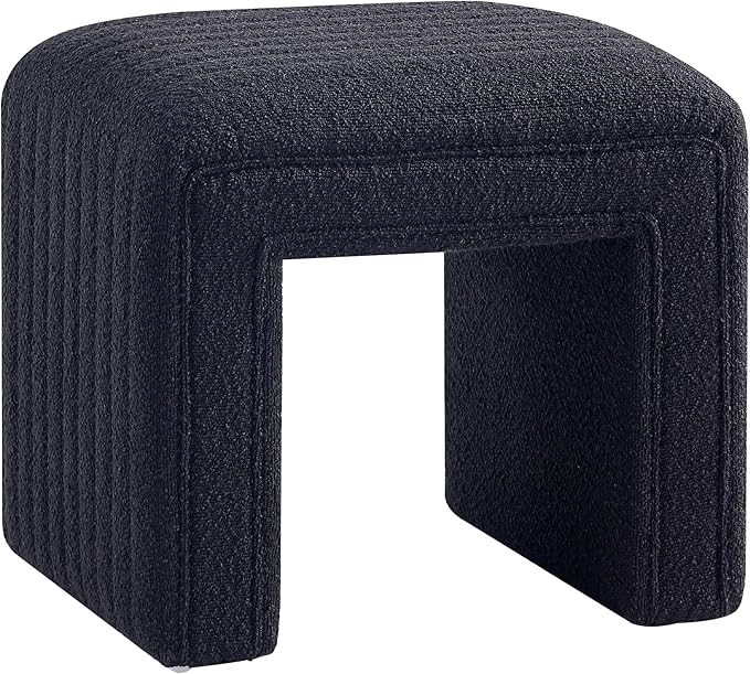 Get Set Style Vanity Stool Chair,Modern Boucle Ottoman Foot Stool with Wooden Legs Sofa Bench Footstool Extra Seat for Vanity,Makeup Room,Living Room,Entryway,Office (Fully Assembled)