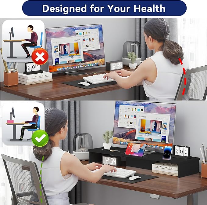 TV Riser Stand with LED Lights, 42.5in Super Large Monitor Stand with Phone Tablet Holder, Tabletop TV Stand Riser for Desk, Desktop Organizer for Computer, TV, Laptop, Printer