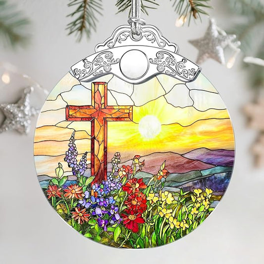 Stained Glass Ornament, Christmas Ornament, Hanging Ornaments for Home Decor & Christmas Tree Ornaments – Exquisite Holiday Decor, Xmas Gifts & Holiday Present - Cross
