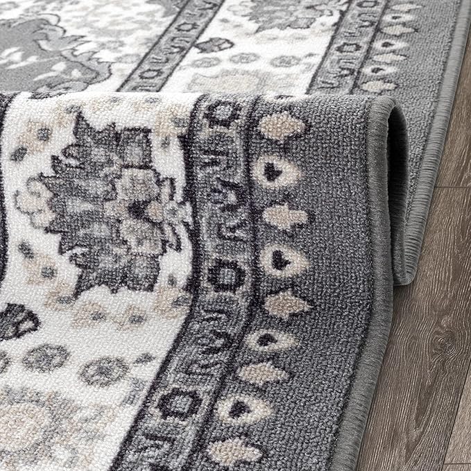Antep Rugs Alfombras Oriental Traditional 3x5 Non-Skid (Non-Slip) Low Profile Pile Rubber Backing Indoor Area Rugs (Gray, 3' x 5')