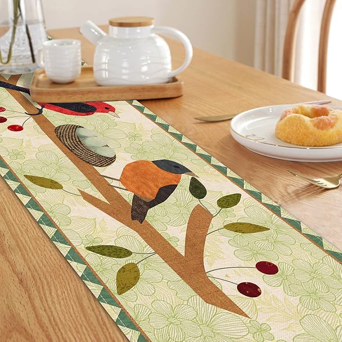 Seliem Summer Birds Tree Branches Table Runner, Cardinal Home Kitchen Dining Decor, Spring Seasonal Farmhouse Decorations Indoor Outdoor Party Supply 13 x 60 Inch
