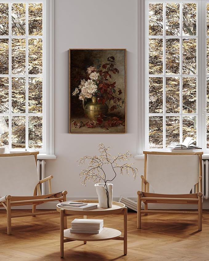 VIYYIEA Vintage Floral Large Framed Wall Art, Rose Bouquet Flower Paintings Decor Aesthetic, 20x30 Inch Canvas Print Artwork, Still Life Retro Wall Pictures for Bedroom Living Room