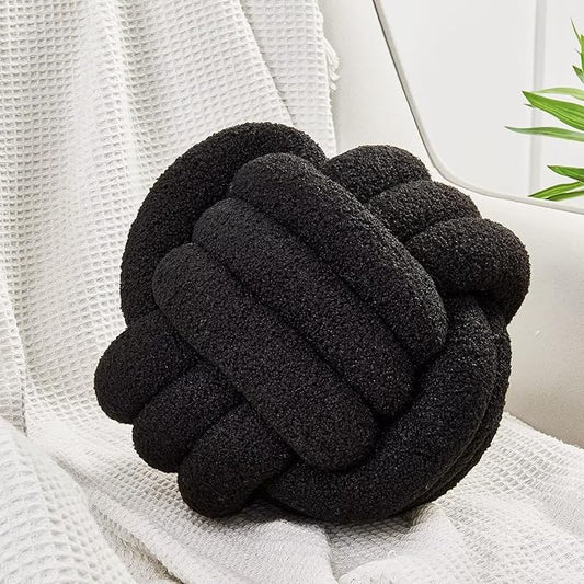 Uvvyui Knot Pillow Ball, Soft Home Decorative Pillows, Round Throw Pillow, Handmade Knotted Plush Pillow, Round Boucle Pillow Cushion (14 Inches Black)
