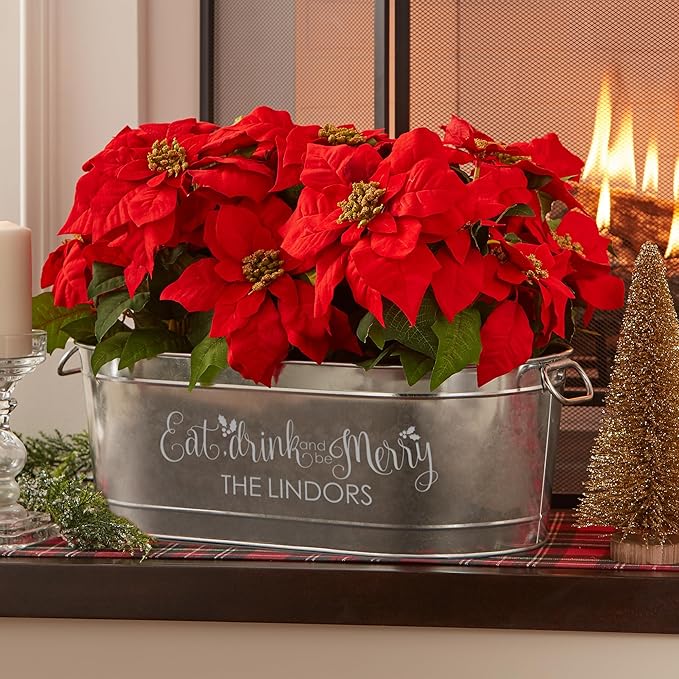 Let's Make Memories Personalized Beverage Tub - Christmas Party - Eat, Drink & Be Merry - Metal - Engraved - 5.5 Gallons