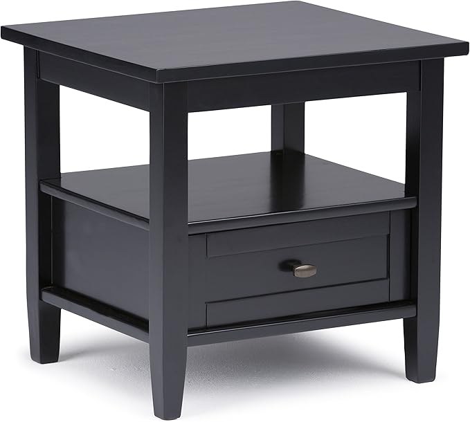 SIMPLIHOME Warm Shaker SOLID WOOD 20 inch Wide Rectangle Transitional End Side Table in Black for the Living Room and Bedroom