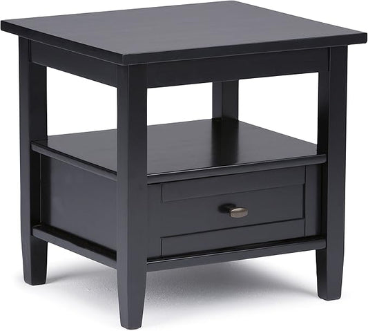 SIMPLIHOME Warm Shaker SOLID WOOD 20 inch Wide Rectangle Transitional End Side Table in Black for the Living Room and Bedroom
