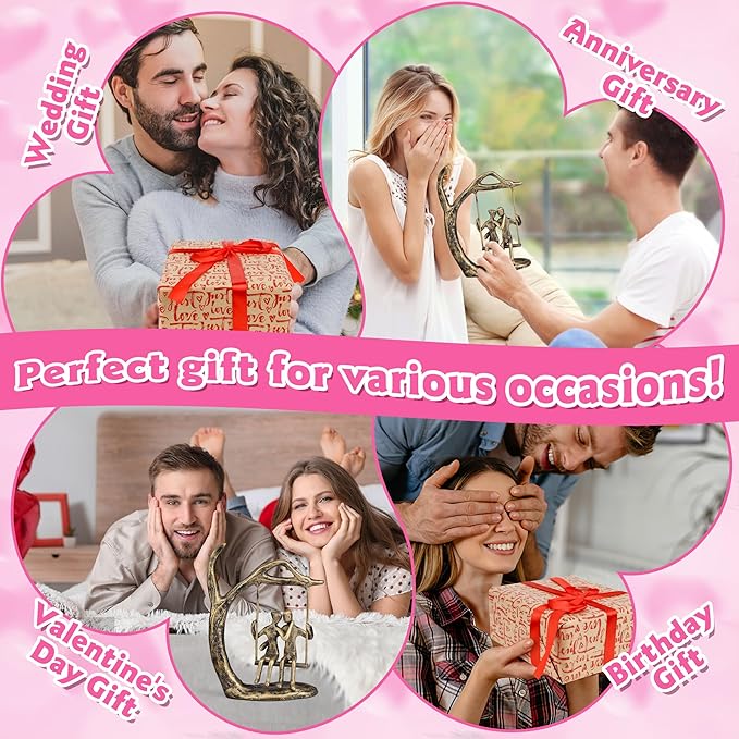 Anniversary Wedding Gifts for Couple/Her - Romantic Couple Statue in Love, Antique Gold Metal Figurine Sweet Loving Together Iron Sculpture Decor, Birthday Gifts for Wife Husband