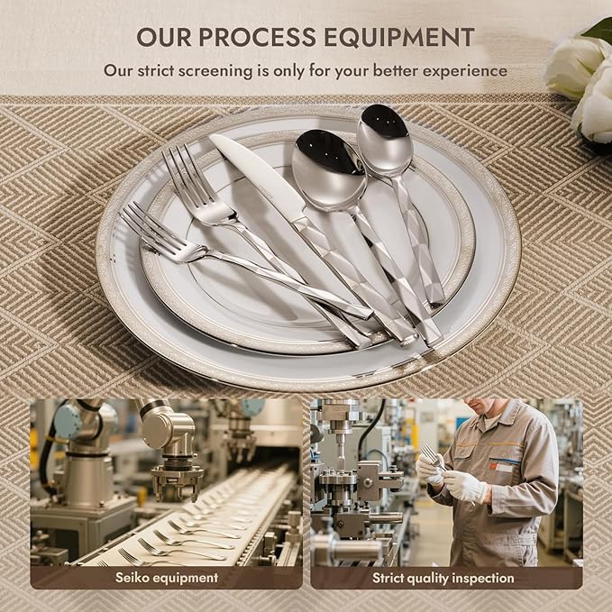 KINGSTONE Silverware Set, Luxury 20 Piece Flatware Set for 4, 18/10 Stainless Steel Cutlery Set with Diamond Cut Pattern for Kitchen, Home, Wedding, Party, Mirror Polished and Dishwasher Safe