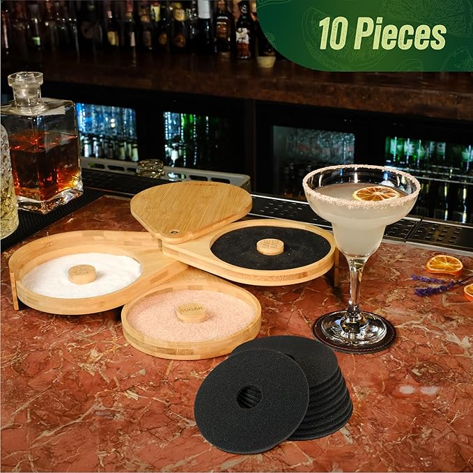 10Pcs Bar Salt Rimmer Sponges | Black Replacement Sponge Set for Glass Margarita Salter | Salt Rimmer for Cocktails