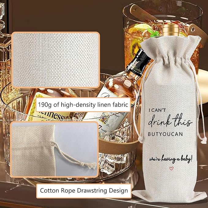 2 Pcs Pregnancy Announcement Wine Bag New Mom Dad Pregnancy Announcement for Grandparents Parents Aunt friends with 2 Pcs Kraft Blessing Cards and natural jute rope