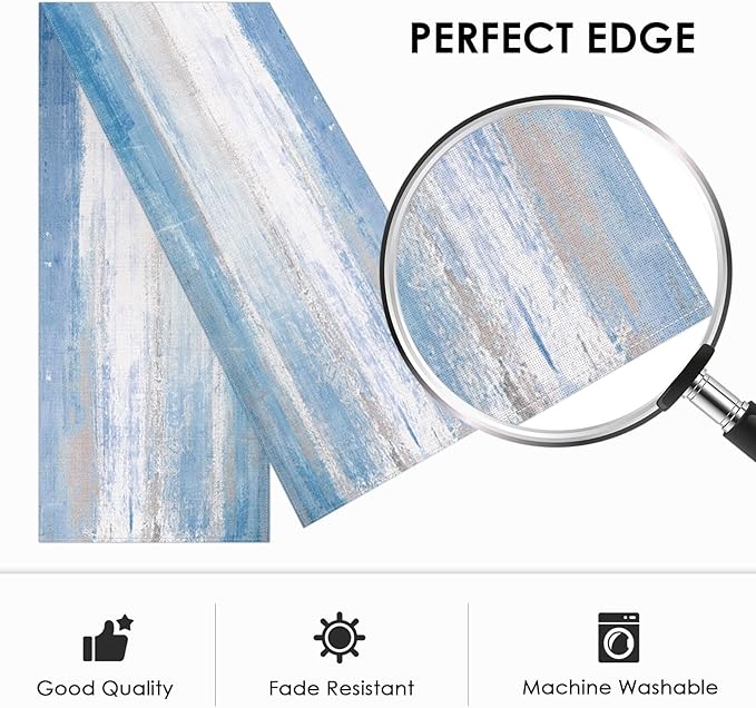 Emvency Farmhouse Table Runner, Blue and Grey Abstract Art Painting for Kitchen Coffee Table Family Dinners Holiday Parties Wedding Events Decor(13x72 inch)