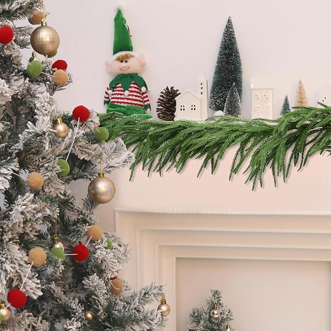 Faux Norfolk Pine Christmas Garland – Real Touch Greenery Artificial Cedar Christmas Garland for Fireplace Mantel, Staircase, Door Frame, Holiday Indoor Winter Décor (9FT-2Pack)