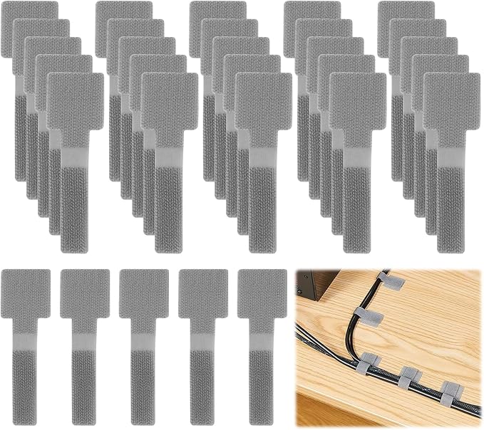 Cable Management Clips, 40Pcs Home Office Organizer Hook and Loop Tape - Self-Adhesive Desk Cable & Cord Management for Under Desk, Wall, Home, Office