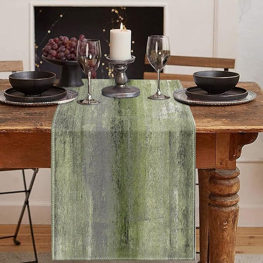 Emvency Farmhouse Table Runner, Vintage Olive Green and Grey Abstract Art Painting for Kitchen Coffee Table Family Dinners Holiday Parties Wedding Events Decor(13x72 inch)