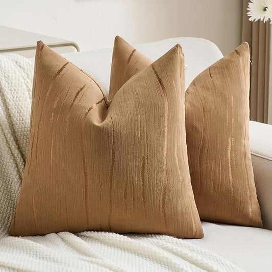 FUTEI Bronze Chenille Decorative Throw Pillow Covers 24x24 Inch Set of 2,Soft Embossed Striped Textured European Cushion Case,Modern Home Decor for Couch Bed Living Room