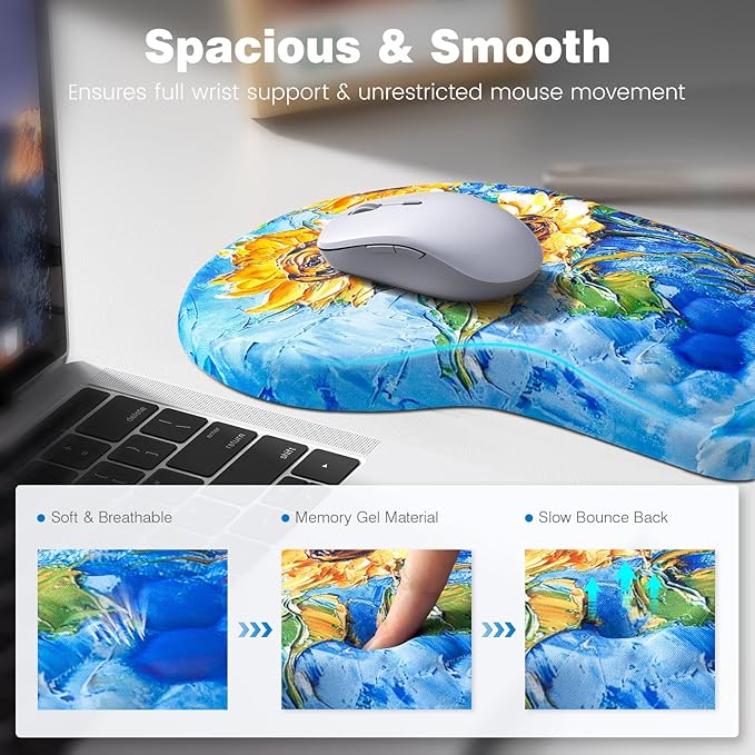 Ospelelf Ergonomic Mouse Pad and Keyboard Stand Wrist Rest Set, Memory Foam Comfort, Pain Relief for Typing, Office Desk Accessories, Sunflower