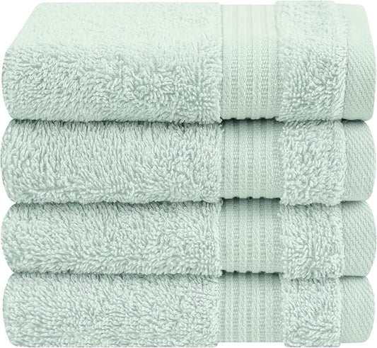 Cotton Paradise 100% Cotton Turkish Washcloth Set for Bathroom, 4 Piece Soft Absorbent Small Hand Face Towels Wash Rags, Mint