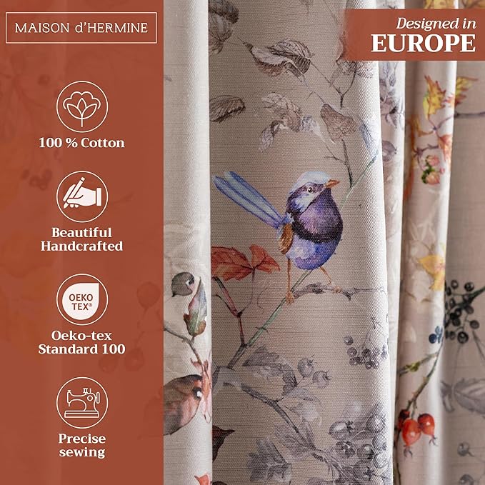 Maison d' Hermine Curtains for Living Room 100% Cotton 108 inch Length One Panel Light Filtering Curtains for Bedroom Windows with Rod and Loop Pockets Drapes (Equinoxe Multicolor, 50" W x 108" L)
