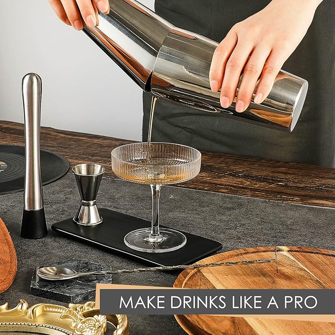 Tessco for You Cocktail Shaker Set, 16 Pcs Stainless Steel Bar Set Including Boston Shaker, Muddler, Double Measuring Jigger, Mixing Spoon, Accessories for Home Bar, Gift for Beginner, Christmas