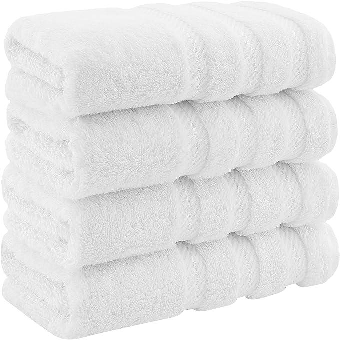 American Soft Linen Luxury Hand Towels for Bathroom, 100% Cotton Turkish 4 Piece Hand Towel Set, 600 GSM Hand Face Towels for Kitchen, White Hand Towels