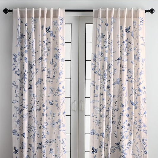 Maison d' Hermine Curtains for Living Room 100% Cotton 108 inch Length Two Panels Light Filtering Curtains for Bedroom Windows with Rod and Loop Pockets Drapes (Neo Ipomee Beige, 50" W x 108" L)